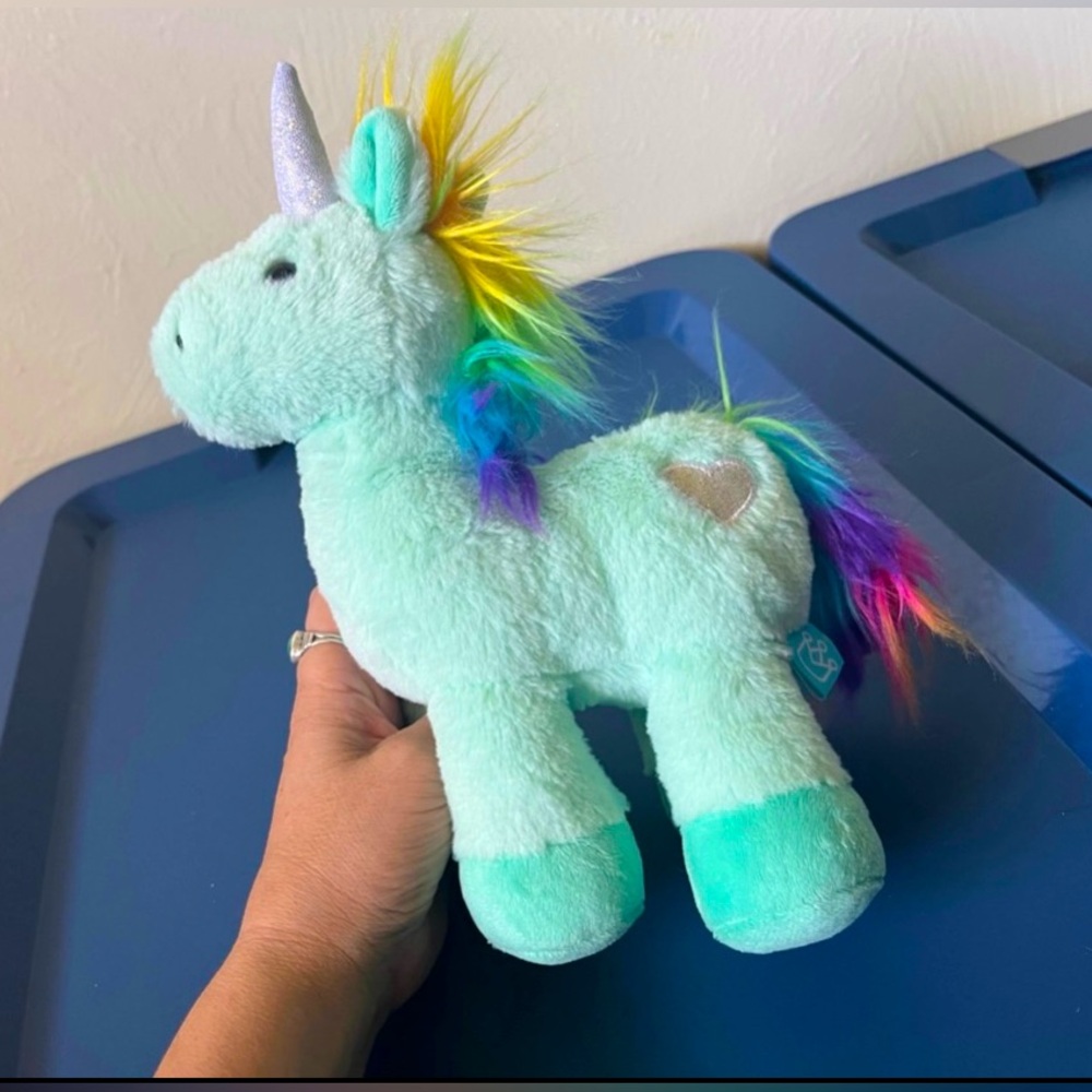 Manhattan Toy Plush Unicorn “Minty” - Mint Green/Light Blue With Rainbow Mane